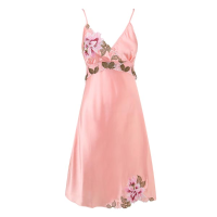 Sexy Nightgown Sweet Peony Embroidered V Neck Sleeveless Pajamas