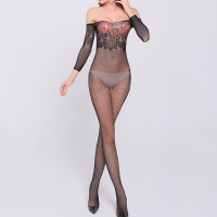 Sexy See Through Lace Mesh Off Shlouder Open Crotch Hollow Out Babystocking Nightwear For Women