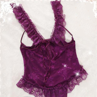 Sexy Woman Purple Lace Teddy Lingerie Set
