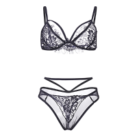 Sexy Women Lace Wire Free Bralette Triangle Cup Ultra Thin Perspective Seduced Bra Sets