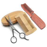 Shaving Mustache Boar Bristles Beard Comb Folding Wood Brush Shaping Tool Grooming Care Set Man Hair