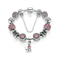 Silver Crown Love Crystal Glass Beads Bracelets Jewelry