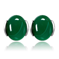 Silver Plated Lady Round Green Agate Earrings Elegant Gemstone Ear Stud Chinese Style For Women