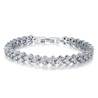 Silver Plated Roman Zircon Full Rhinestone Chain Bracelet For Women