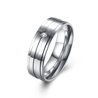 Simple Stripe Zircon Silver Stainless Steel Women Men Couple Lover Gift Finger Ring