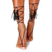 Simple Style Multilayer Twining Tassel Wool Black And White Anklet Barefoot Sandal