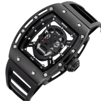 Skone 5146 Creative Men Quartz Watch Luxury Hollow Skull Silicone Strap Sports Wrist Watch