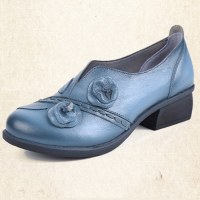 Socofy Handmade Floral Decoration Mid Heel Folkways Retro Shoes