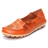 Socofy Large Size Floral Hollow Out Comfy Shoes Casual Lace Up Flats