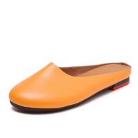 Socofy Large Size Leather Backless Slip On Lazy Flat Shoes