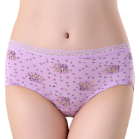 Soft Cotton Mid Waist Lace Printed Antibacterial Hip Lifting Breathable Panties