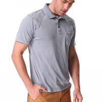 Soild Color Chest Pocket Polo Shirt Men's Casual Turn Down Collar Breathable Cotton Short Sleeve Tee