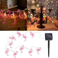 Solar Powered 10leds Pink Flamingo Shaped Warm White String Light For Garden Outdoor Party
