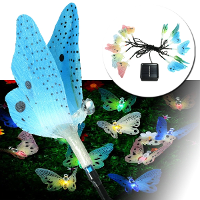 Solar Powered 12 Led Butterfly Fiber Optic Fairy String Outdoor Chrismas Light Decor