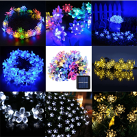 Solar Powered 6m 30leds Blossom Flower Outdoor Fairy String Lights For Christmas Wedding Party