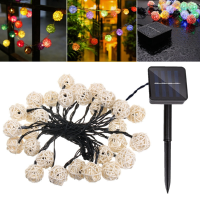 Solar Powered 6m 30leds Rattan Ball Starry Fairy Garden Patio Landscape String Light
