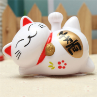 Solar Powered 9cm Maneki Neko Welcoming Lucky Beckoning Fortune Cat Home Car Furnishings