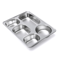 Stainless Steel Food Serving Tray Canteen Cafeteria Divided Lunch Box Bento Container With Lid