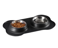 Stainless Steel Pet Bowl with Non Skid Silicone Mat Feeder Double Bowls Set for Dogs Cats and Pets