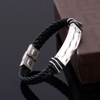 Stainless Steel Pu Leather Woven Bracelet Bangle Chain Jewelry Aaccessorie.S