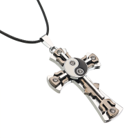 Stainless Steel Rhinestone Cross Yin Yang Tai Ji Neck Lacee Men Jewelry