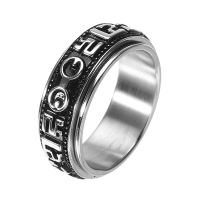 Stainless Steel Rotatable Mantra Men Ring Retro Gothic Finger Ring Unique Jewelry