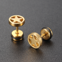 Stainless Steel Star Screw Round Ear Stud Earrings Jewelry For Men Women