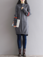 Striped Mori Girl Split Hem Raglan Sleeve Pullover Sweater Dress