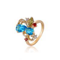 Stylish Gold Plated Copper Zircon Ribbon Shape Multicolour Crystal Finger Ring For Women