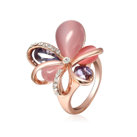 Stylish Pink Flower Opal Crystal Zircon Finger Ring Fine Jewelry For Women Clothing Accessories