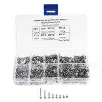 Suleve™ M2CP1 M2 Carbon Steel Flat Head Self Tapping Screw Nickel Plated Wood Screw Kit 800Pcs