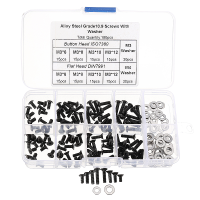 Suleve™ M3ch8 M3 Carbon Steel Hex Socket Flat Head Button Head Screws Flat Washers Assortment 180pcs