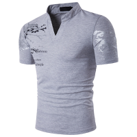 Summer Fashion Henry Collar Printing T Shirts Men's Casual Short Sleeved Tops Tees