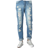 Summer Fashion Straight Leg Ripped Jeans Beggar Long Denim Pants For Men