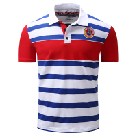 Summer Men's Turn Down Collar Polo Shirt Casual Business Striped Embroidery Printing Tops Tees
