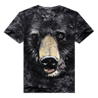 Summer Mens Casual 3d Black Bear Printing Tees Plus Size Short Sleeve T Shirt