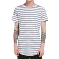 Summer Mens Hip Hop Striped Printed T Shirt Long Hem O Neck Short Sleeve Casual Cotton Tops Tees