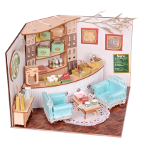 Sweet Home Colombian Coffee House Room Diy Dollhouse Kit With Led Light Wood Decoration