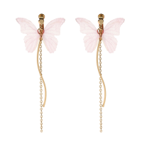 Sweet Pink Butterfly Arc Line Tassel Pendant Ear Clip Drop Earrings Fashion Jewelry For Women