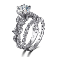 Sweet Zircon Ring Set Leaf Valentine's Day Gift For Women