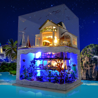 T Yu Hawaii Villa Diy Dollhouse Miniature Model House With Light Cover Gift Decor Collection Toy