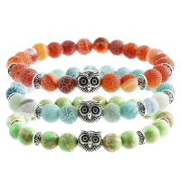 Trendy 8mm Natural Stone Elastic Owl Head Beads Bracelet