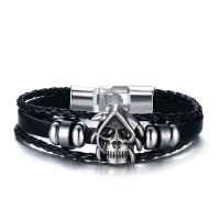 Trendy Leather Punk Skull Head Chain Vintage Men Bracelet Jewelry For Men