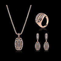 Turkey Series Crystal Necklace Rhinestone Ring Gold Earrings Gift Jewelry Set