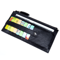 Ultrathin Genuine Leather Card Holder Long Wallet Zipper Purse Coin Bags 5.5'' Phone Bag For Iphone