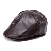 Unisex Artificial Leather Bonnet Newsboy Beret Cabbie Golf Hat Gentleman Cap For Men Women
