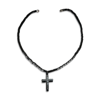 Unisex Black Magnet Stone Chain Cross Pendant Beaded Necklace Christian Healing Jewelry