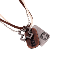 Unisex Hemp Rope Punk Neck Lacee Cross Hangtag Pendants Multilayer Neck Lacee