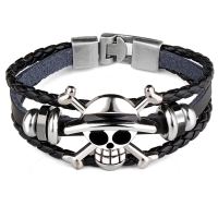 Unisex Punk Rock Skull Leather Bracelet Multilayer Bangle Wristband Halloween Gift