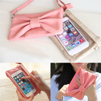 Universal Suede Touch Screen Bowknot Clutch Massenger Bag Phone Wallet For Phone Under 5.5 Inch